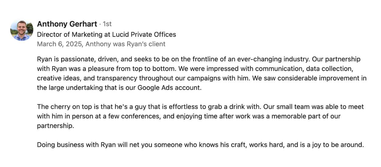 Anthony Gerhart testimonial