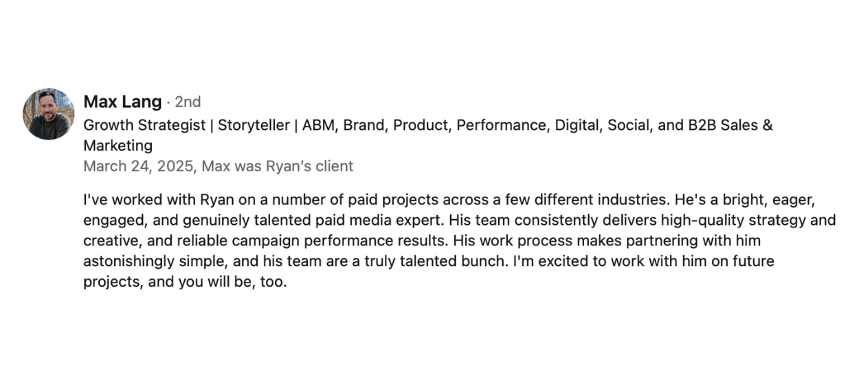 Max Lang testimonial